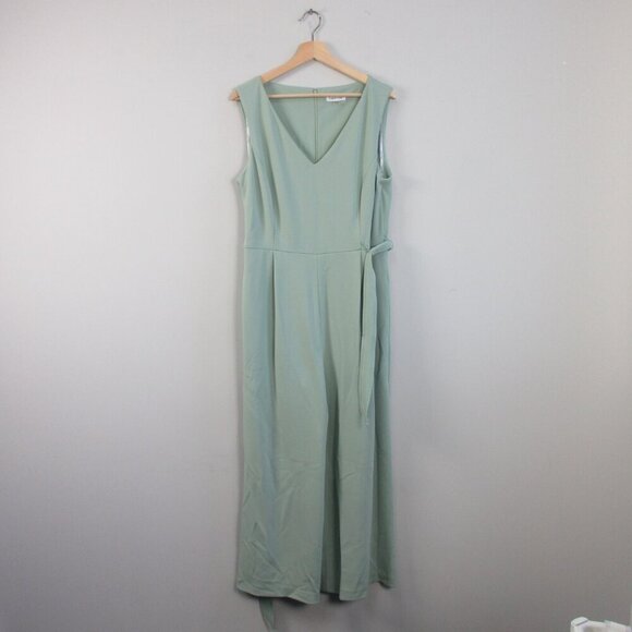 Calvin Klein Women Sleeveless Jumpsuit 14 Green Belted Cropped Casual Luxury 716 - Picture 1 of 15